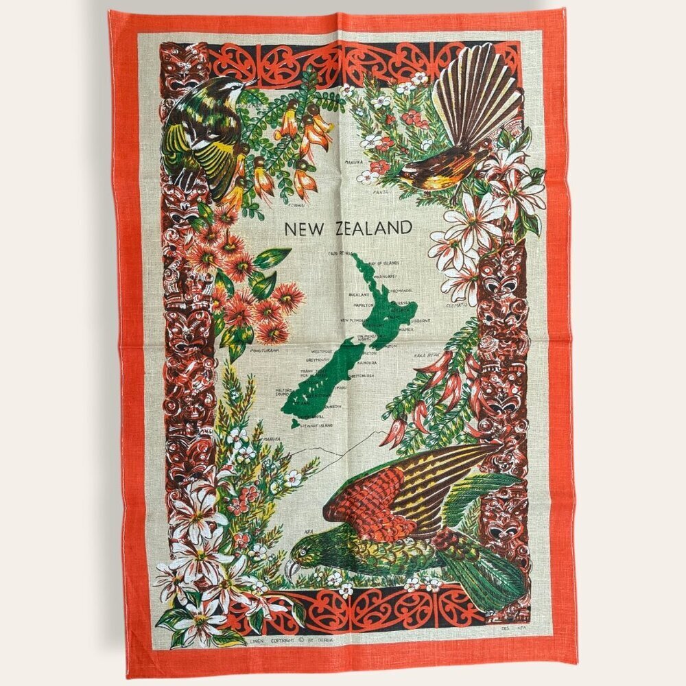 Vintage New Zealand 100% Linen Souvenir Tea Towel